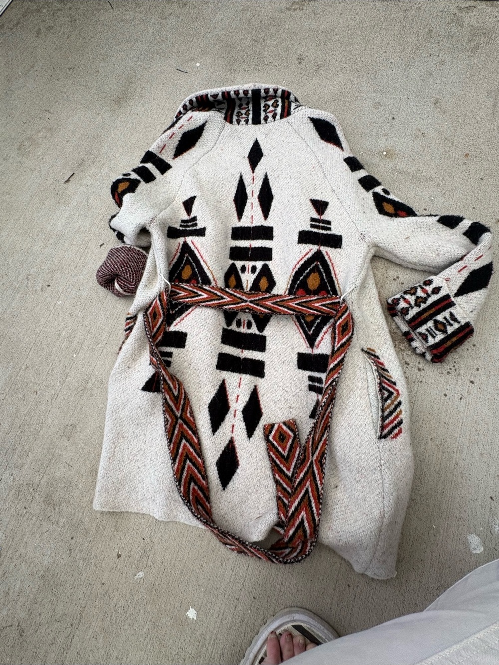Zara Cream Southwestern Knit Duster with Black & Rust Accents